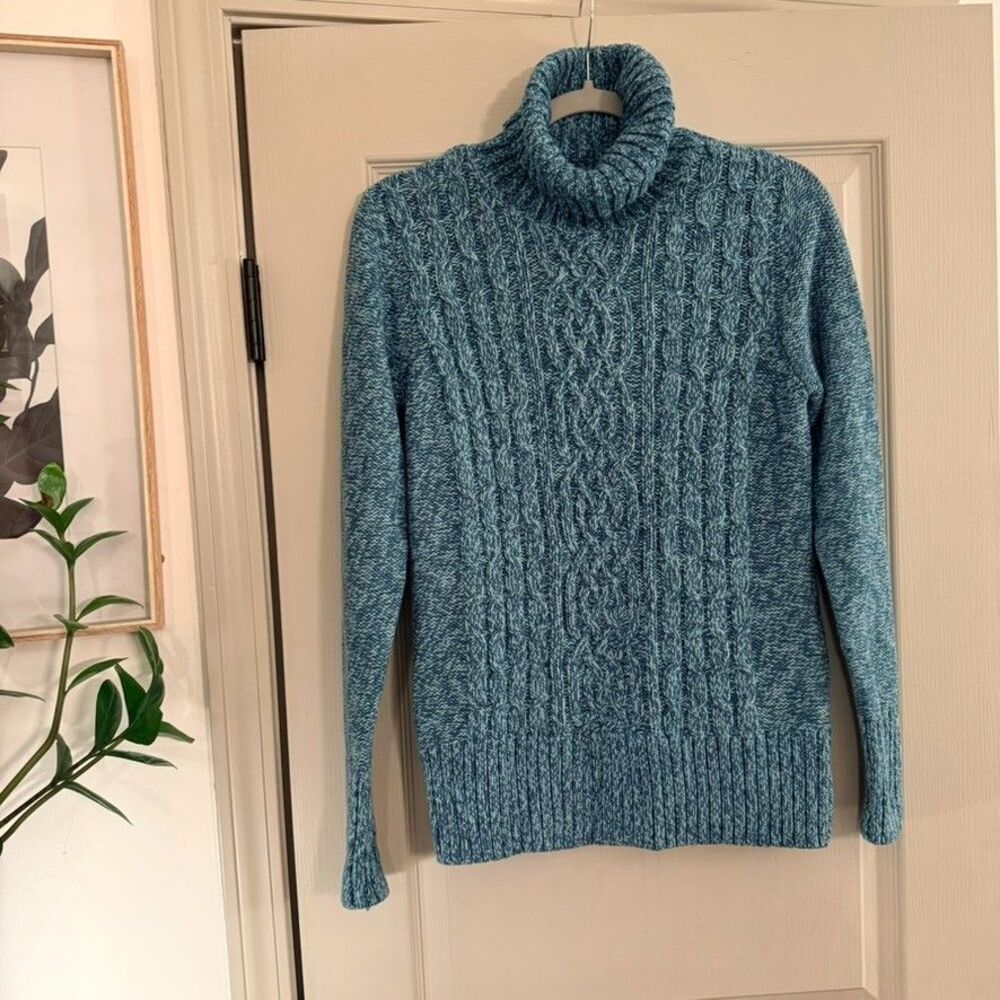 Guide Series by Gander Mountain Medium Cable Knit Sweater Turtleneck Teal Hiking